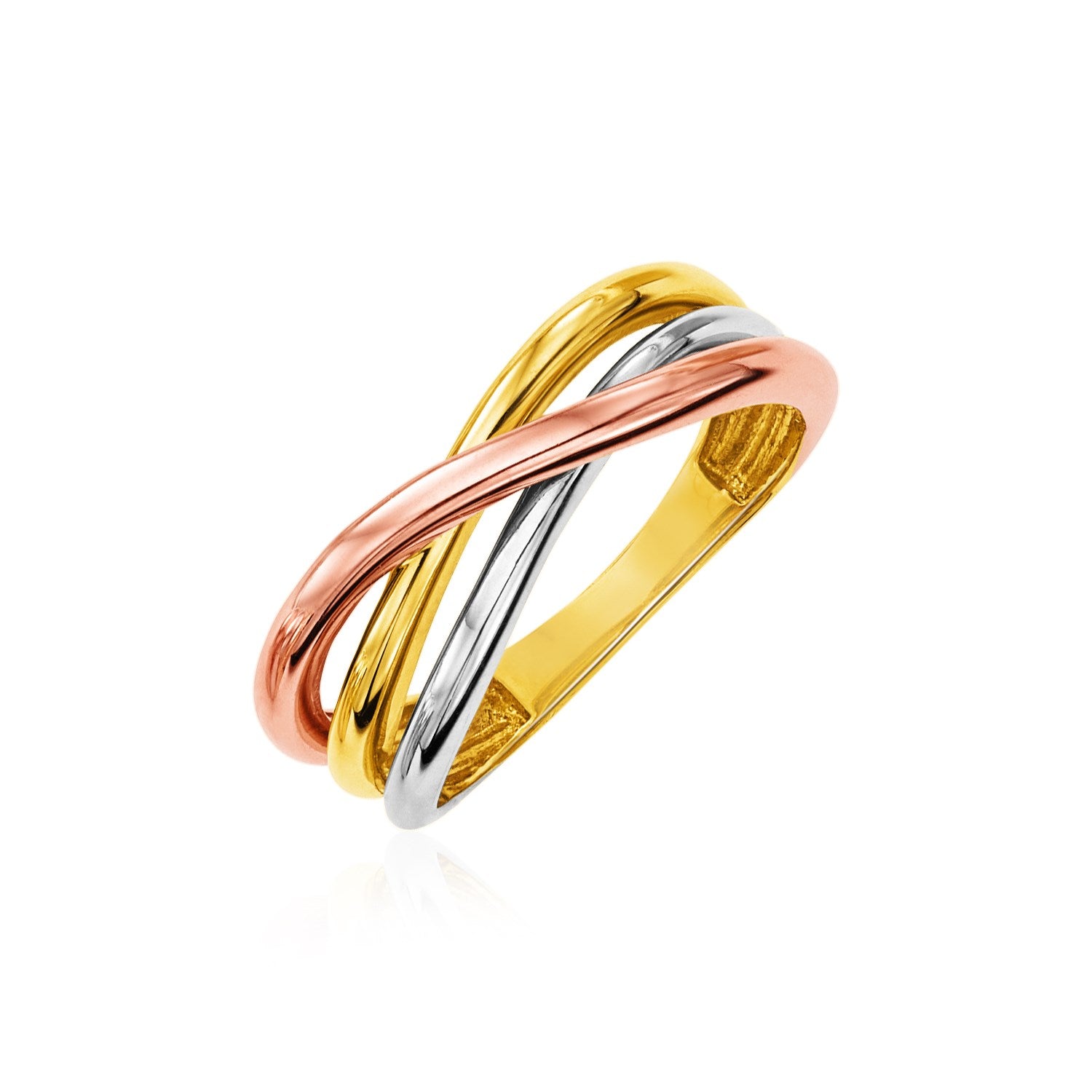 14k Tri Color Gold Twist Style Ring(2.50 mm) in a sleek high-contrast midnight luxury editorial style